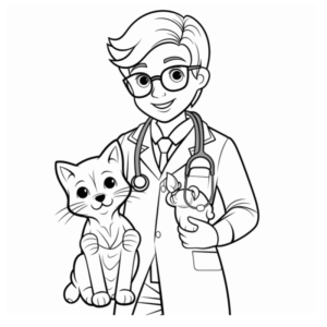 Dibujo de veterinario con mascotas para colorear