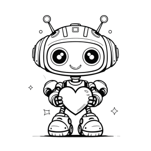 Dibujo de robot adorable sosteniendo un corazón para colorear