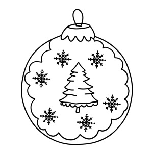 Bola de navidad con árbol y copos de nieve para colorear