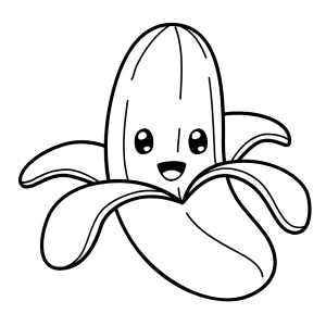 Banana sonriente con hojas: dibujo divertido para niños