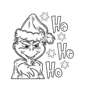 El grinch con sombrero de navidad y nieve para colorear