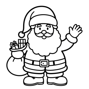 Papá noel saludando con su saco de regalos en navidad
