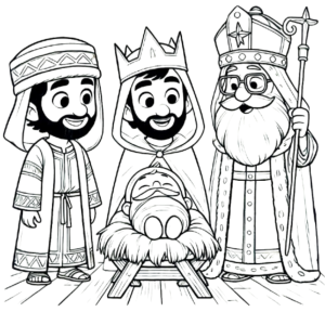 Escena navideña con Reyes Magos y el niño Jesús