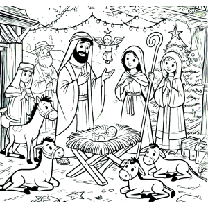 Escena del nacimiento con María, José y el niño Jesús en navidad