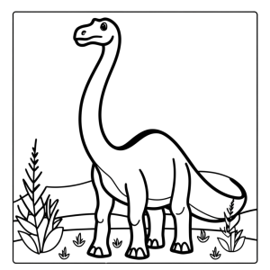 Dibujo de dinosaurio amigable en un entorno natural para niños