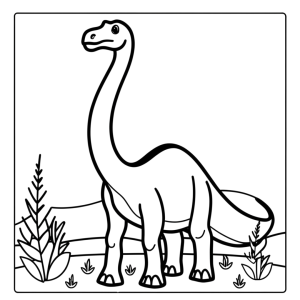 Dibujo de dinosaurio Diplodocus amigable en un entorno natural