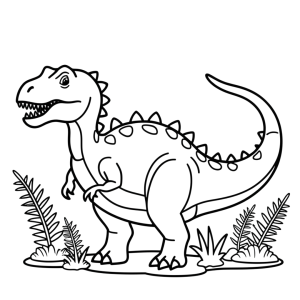 Dibujo de tierno dinosaurio Tyrannosaurus emocionado en un entorno prehistórico