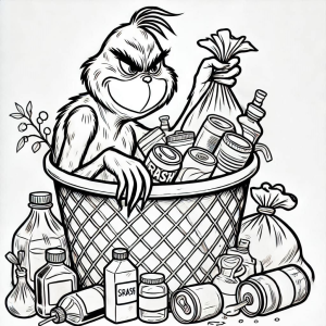 Dibujo de El Grinch recauda basura en época navideña