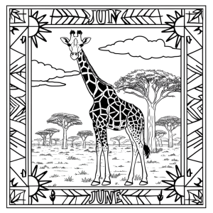 Jirafa majestuosa en un paisaje africano para colorear, imágenes de animales para colorear