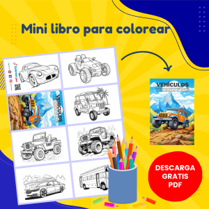 Mini libro para colorear para niños de vehículos terrestres - Mini Coloring Book For Kids