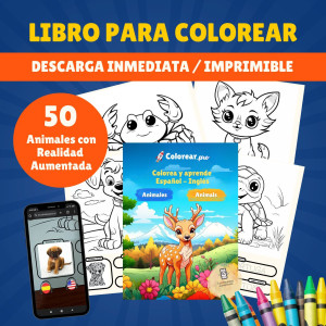 50 dibujos para colorear con Realidad Aumentada / Libro en formato digital para colorear animales / PDF / Imprimible