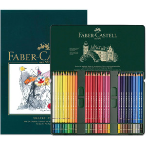 3 - Bloc de dibujo A4 y lata de 60 lápices de colores inalterables Polychromos para artistas, para el colegio, casa y universi