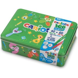 100 Rotuladores Super Lavables con una Caja de Metal Verde, Rotuladores Punta Fina y Punta Maxi con Álbum para Colorear, 100 R
