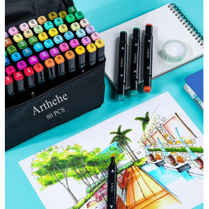 80 Colores Marcadores Rotulador de Marker Pen Manga Creativos Rotulador Alcohol de Rotuladores de Boceto de Punta Doble ara Ac
