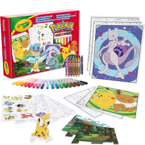 Set Creativo Pokémon 5 en 1, con Páginas para Colorear, Rotuladores, Crayones, Pegatinas, 60 Piezas, Regalo para niños y niñas