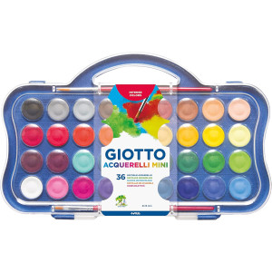 Acuarelas, con 2 pinceles incluidos, diámetro pastilla 23mm, Colores Surtidos, 36 unidades