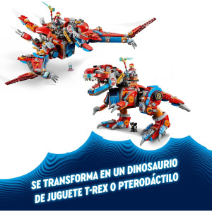 LEGO DREAMZzz 2 en 1 Dinosaurio Robot C-Rex de Cooper Pterodáctilo de Juguete Reconstruible, Figura Articulada de T. Rex y 4 M