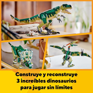 Lego Creator 3 en 1 T. Rex Convertible en Triceratops o Pterodáctilo de Juguete, Figuras de Dinosaurios, Juego de Naturaleza y