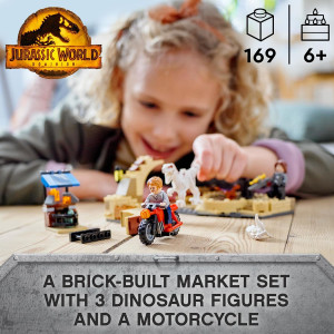 LEGO 76945 Jurassic World Persecución en Moto del Dinosaurio Atrocirraptor, Dino, Juguetes para Niños y Niñas de 6 Años o Más,