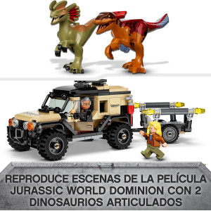LEGO 76951 Jurassic World Transporte del Pyrorraptor y el Dilofosaurio, Dinosaurios Juguetes, Figuras de Animales y Minifigura