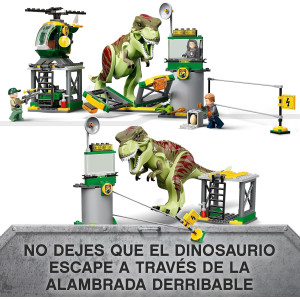 LEGO Jurassic World Fuga del Dinosaurio T-Rex, Dino, Coche y Helicóptero de Juguete para Niños y Niñas de 4 Años o Más, Figura