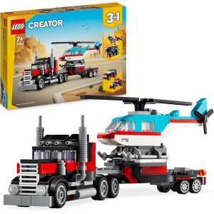 LEGO Creator 3 en 1 Camión Plataforma con Helicóptero Convertible en Vehículos de Juguete & 31058 Creator Grandes Dinosaurios,