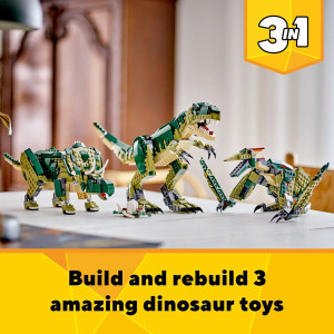 LEGO Juguete T Rex 3 en 1, juego de construcción de juguete de dinosaurio para niños, niños y niñas, a partir de 9 años, 3 opc