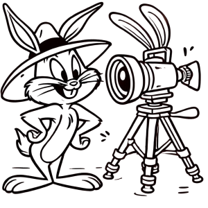 Dibujo de Bugs Bunny con cámara lista para la foto para imprimir y colorear