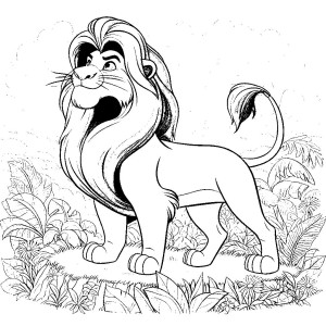 Dibujo de Simba de la película el Rey León en la selva para colorear, imágenes del Rey León para colorear