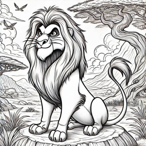 Dibujo de Tío Scar para colorear en su hábitat natural, imágenes del Rey León