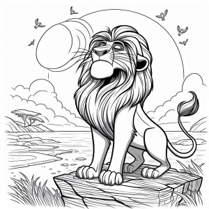 Dibujo Simba con paisaje africano en fondo, imágenes del Rey León