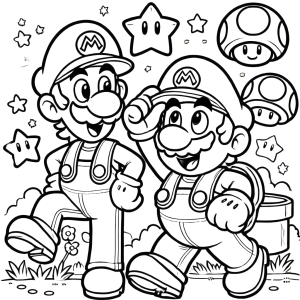 Dibujo de Mario y Luigi para colorear en aventura estelar