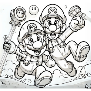 Dibujo Mario y Luigi saltando juntos en una divertida aventura