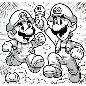 Dibujo de Mario y Luigi para colorear saltando con el poder de las estrellas