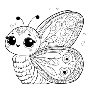 Dibujo de mariposa encantadora con alas decorativas y expresión alegre, imágenes de animales para colorear