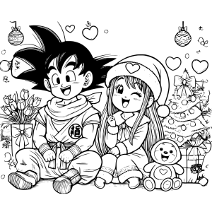 Goku y chi-chi celebrando las fiestas navideñas, dibujos de goku para colorear